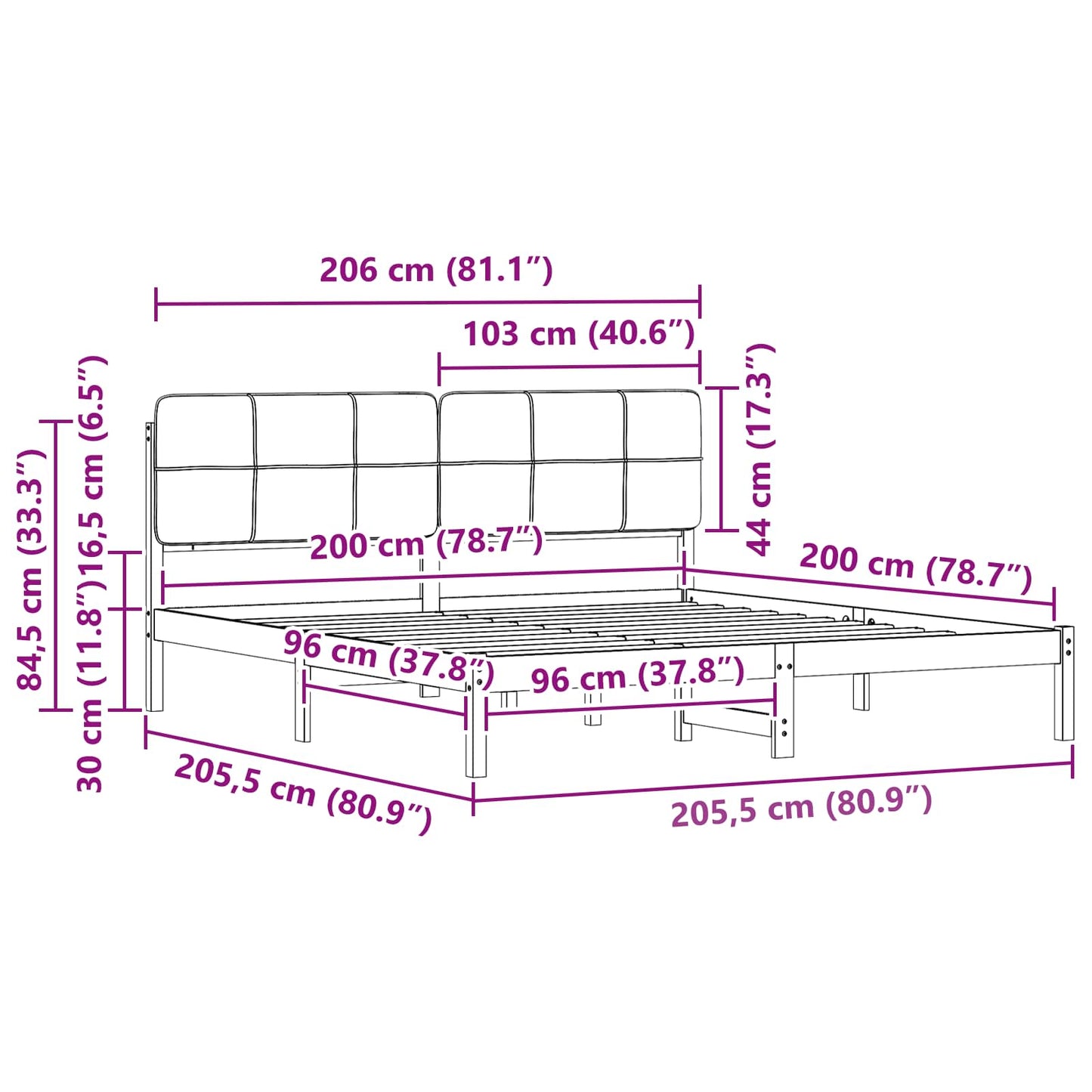 Ágykeret Kárpitozott Fejtámlával Világosszürke 200 x 200 cm
