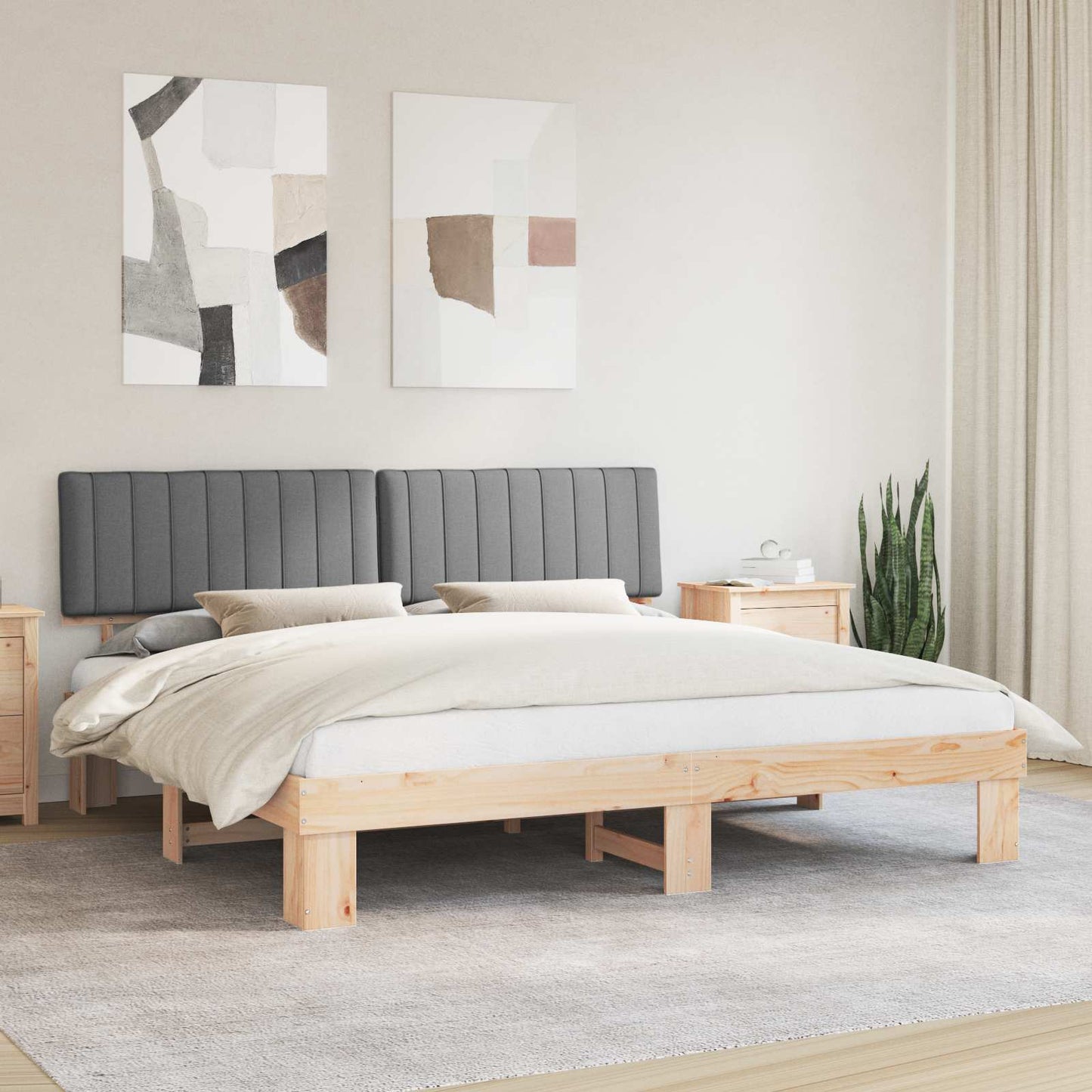 Ágykeret Kárpitozott Fejtámlával Világosszürke 200 x 200 cm