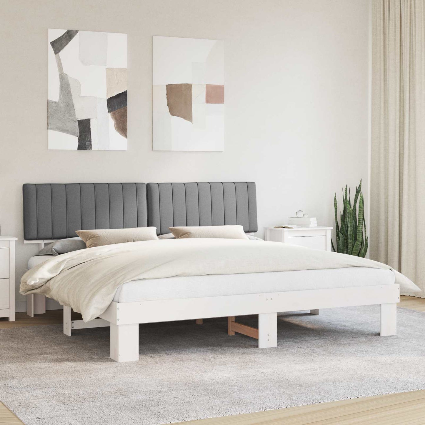 Ágykeret Kárpitozott Fejtámlával Világosszürke 200 x 200 cm
