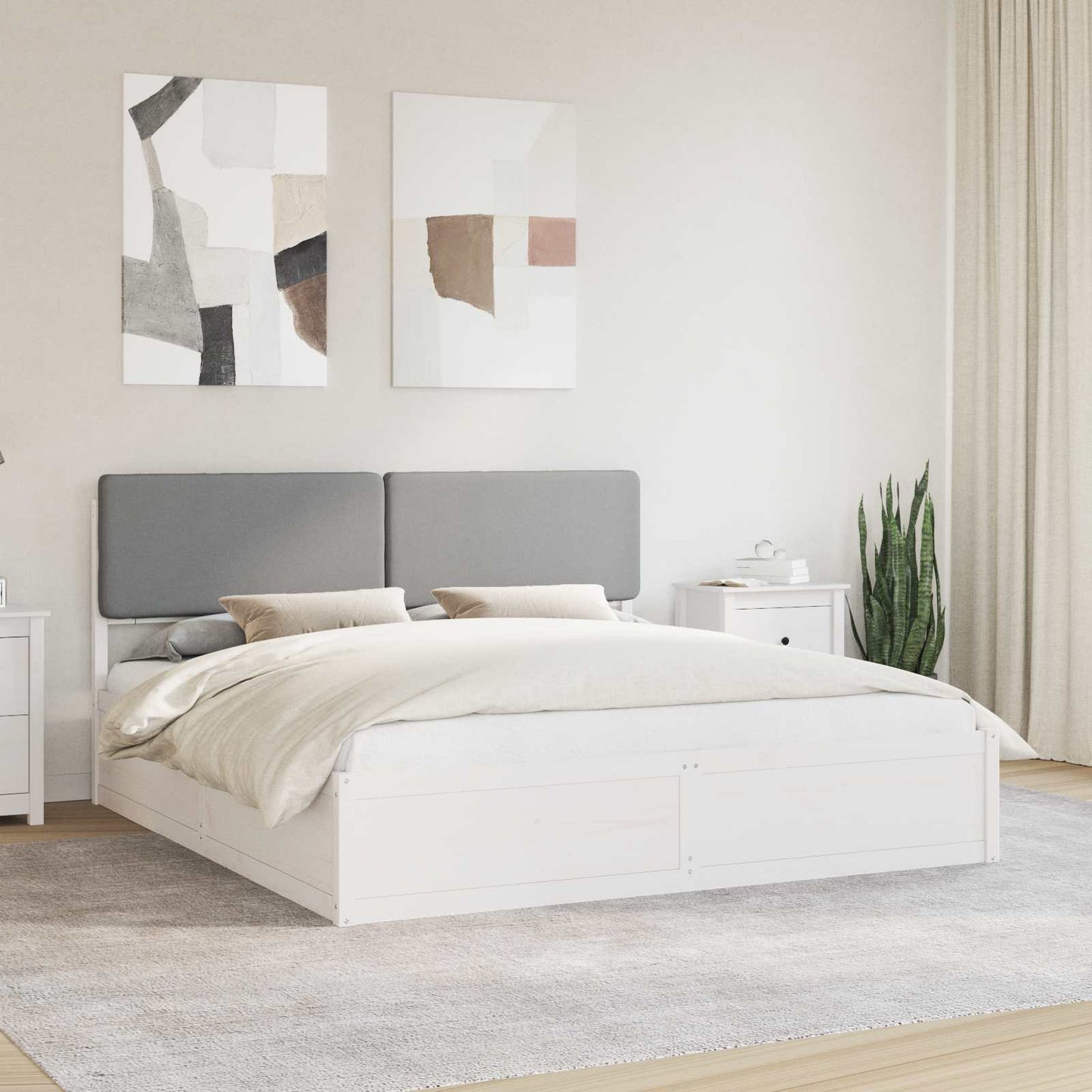 Ágykeret Kárpitozott Fejtámlával Világosszürke 200 x 200 cm