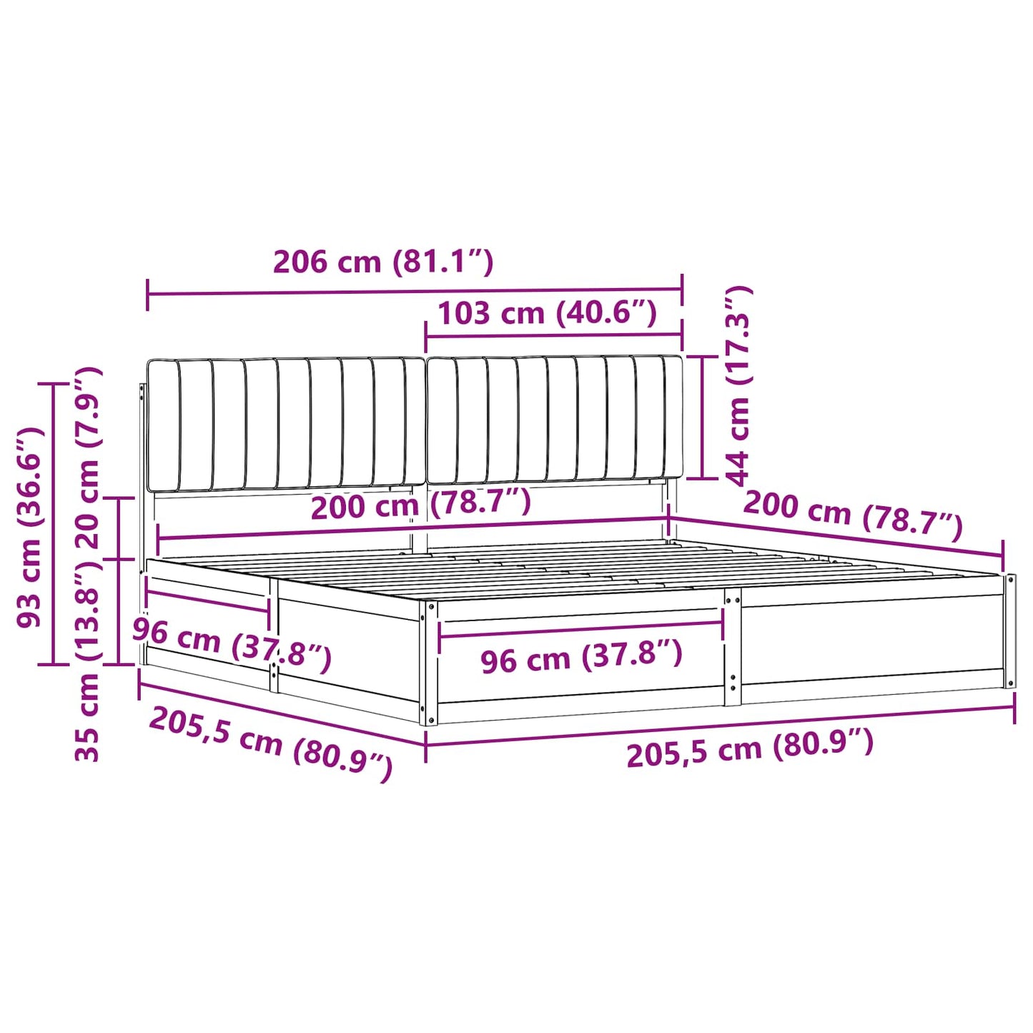 Ágykeret Kárpitozott Fejtámlával Világosszürke 200 x 200 cm