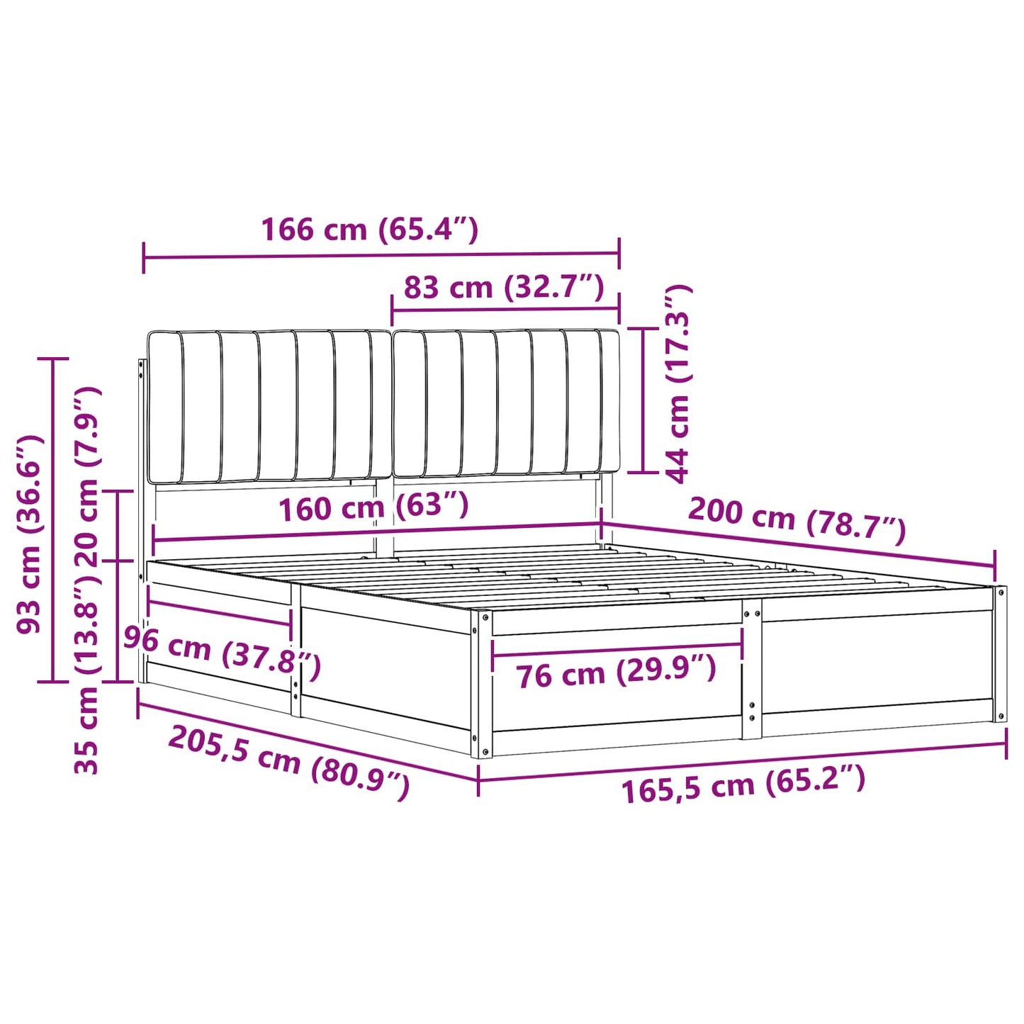 Ágykeret Kárpitozott Fejtámlával Fekete 160 x 200 cm