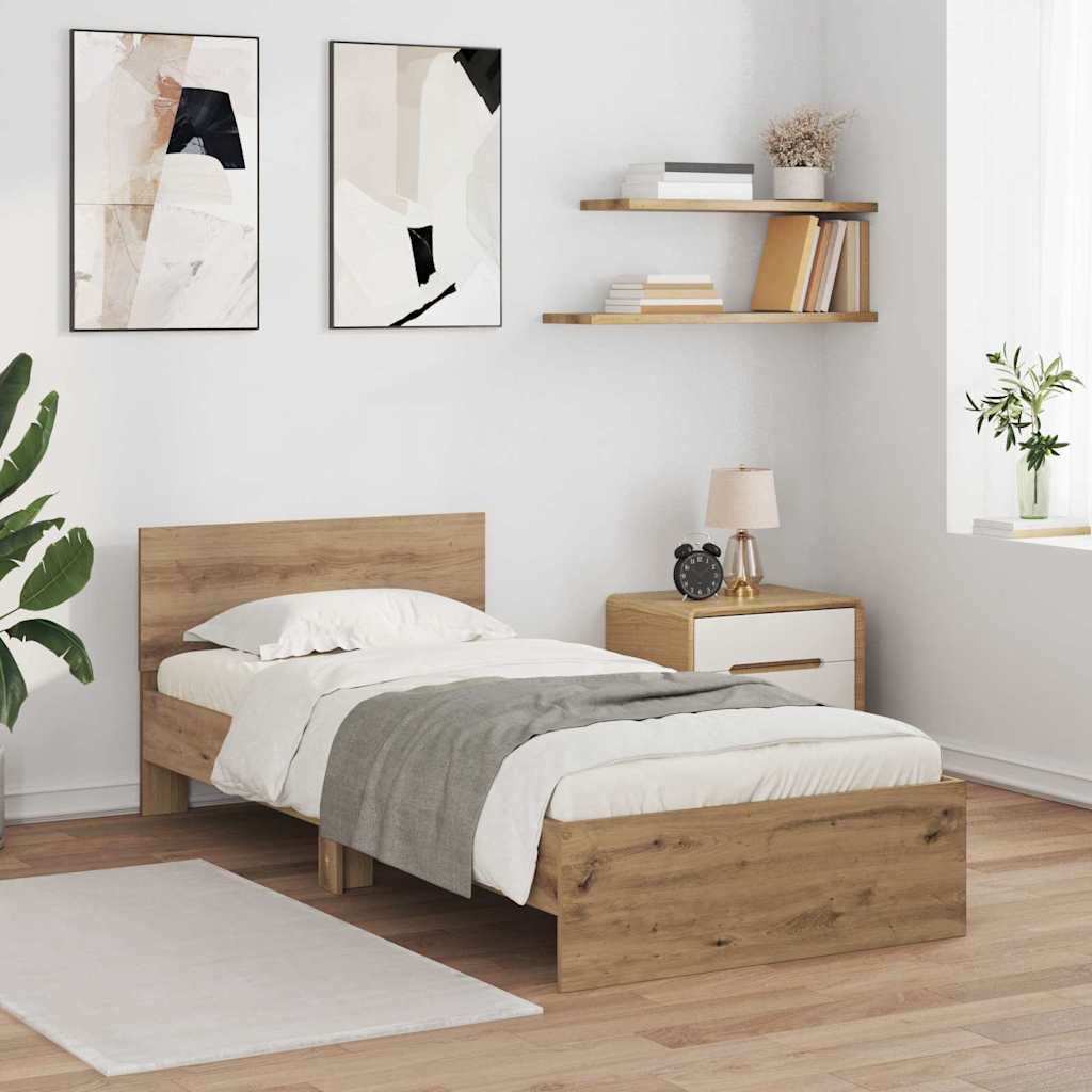 Ágykeret LED szalagokkal Artisan tölgy 100 x 200 cm Szerelt Fa