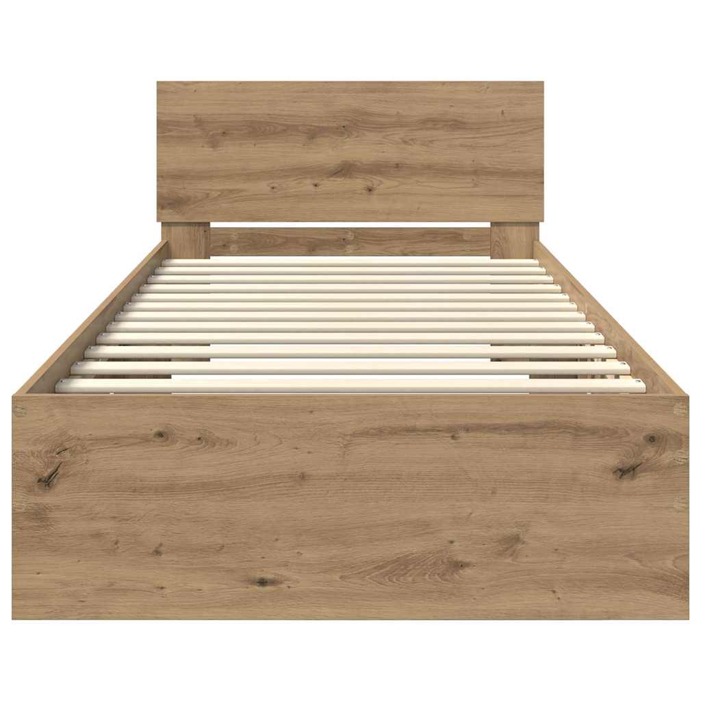 Ágykeret LED szalagokkal Artisan tölgy 100 x 200 cm Szerelt Fa