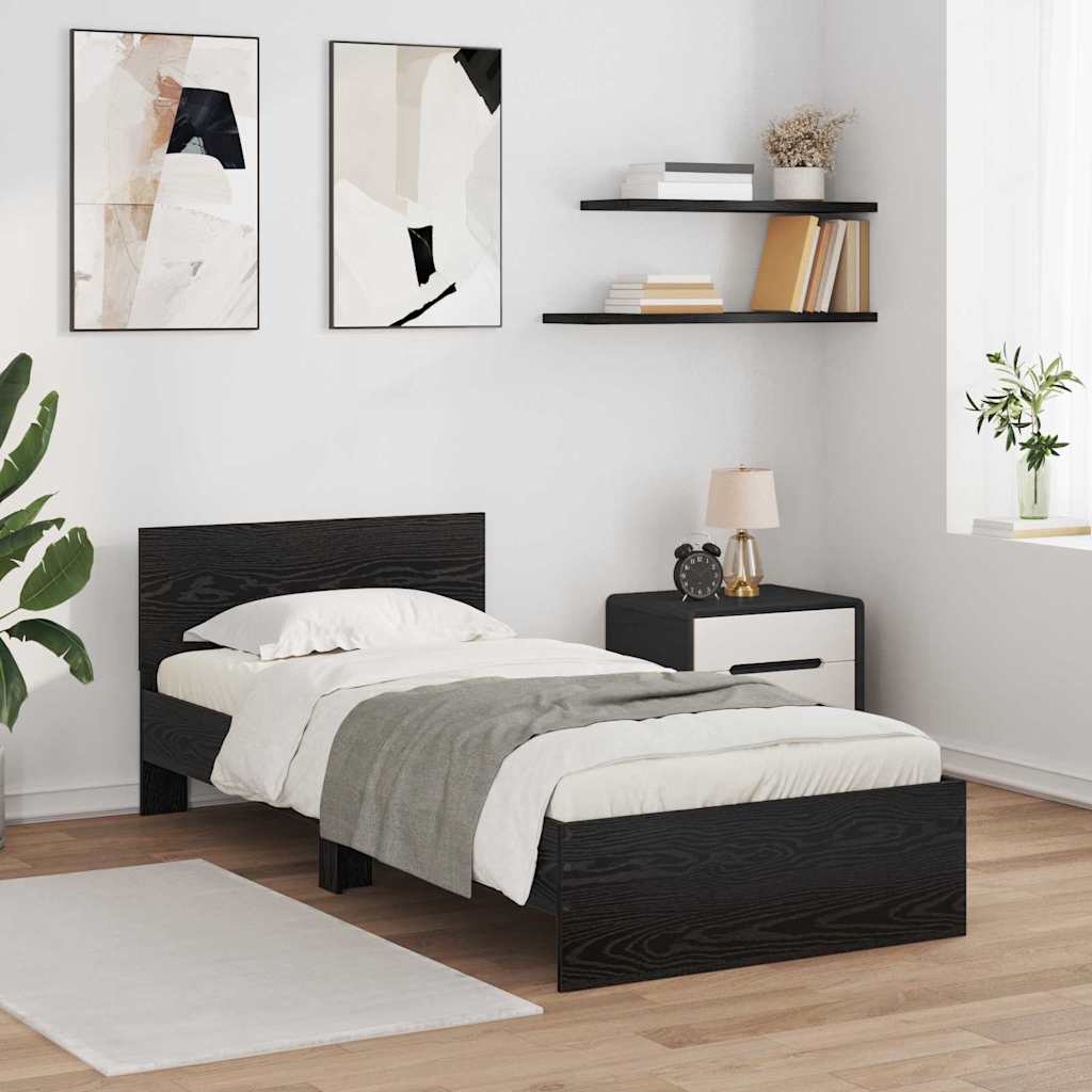 Ágykeret LED szalagokkal Fekete tölgy 90 x 200 cm Szerelt Fa