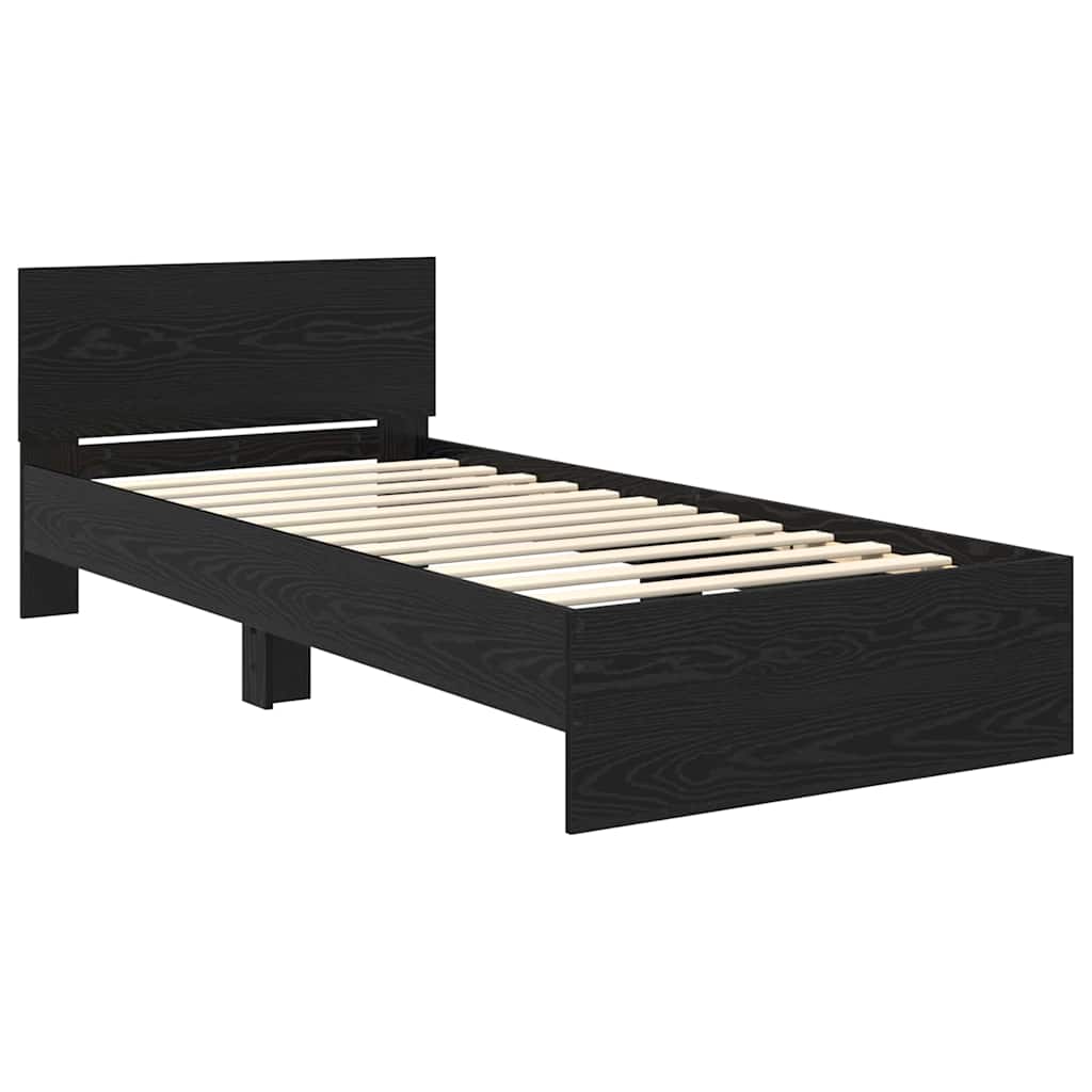 Ágykeret LED szalagokkal Fekete tölgy 90 x 200 cm Szerelt Fa