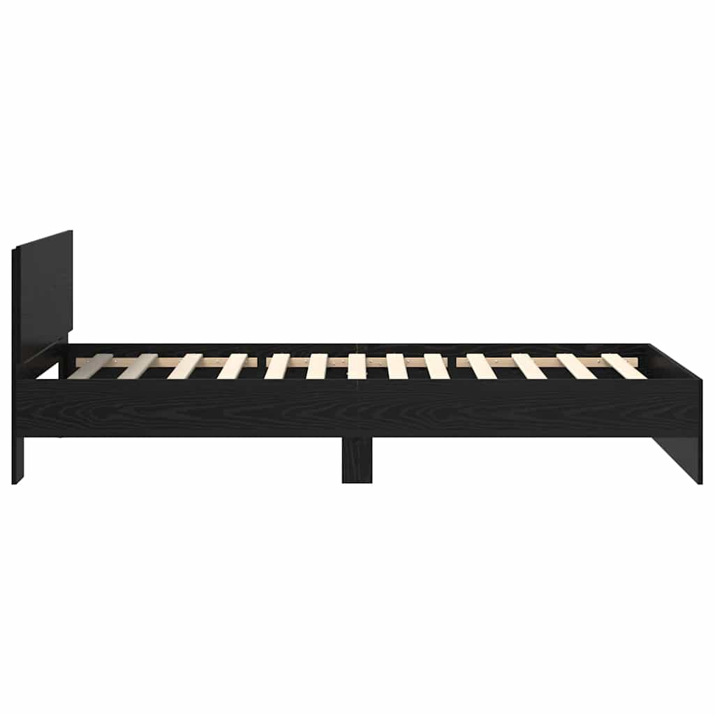 Ágykeret LED szalagokkal Fekete tölgy 90 x 200 cm Szerelt Fa