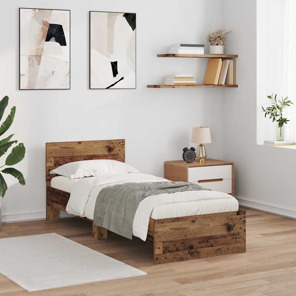 Ágykeret LED szalagokkal Öreg fa 75 x 190 cm Szerelt Fa
