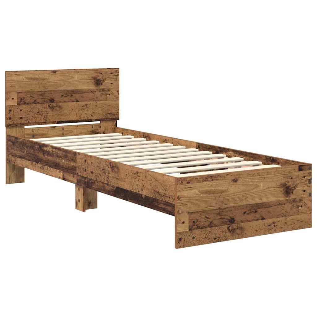 Ágykeret LED szalagokkal Öreg fa 75 x 190 cm Szerelt Fa