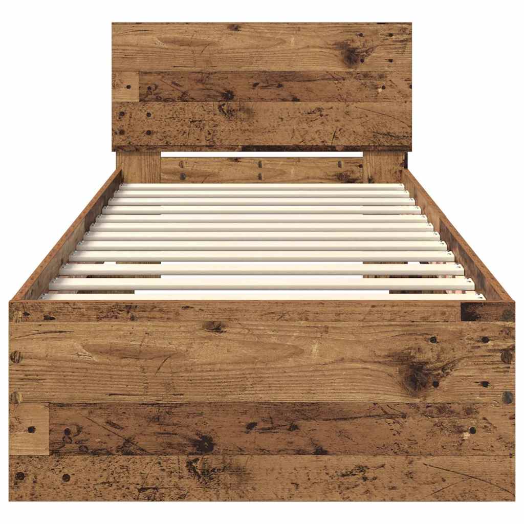 Ágykeret LED szalagokkal Öreg fa 75 x 190 cm Szerelt Fa
