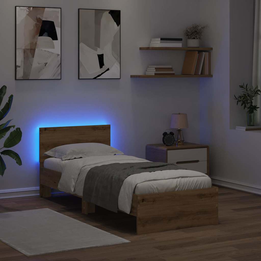 Ágykeret LED szalagokkal Artisan tölgy 75 x 190 cm Szerelt Fa
