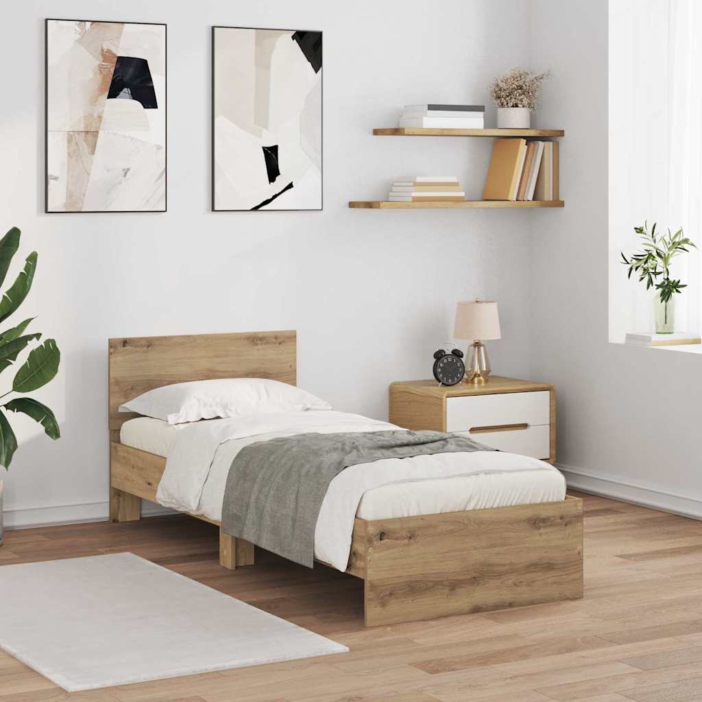Ágykeret LED szalagokkal Artisan tölgy 75 x 190 cm Szerelt Fa