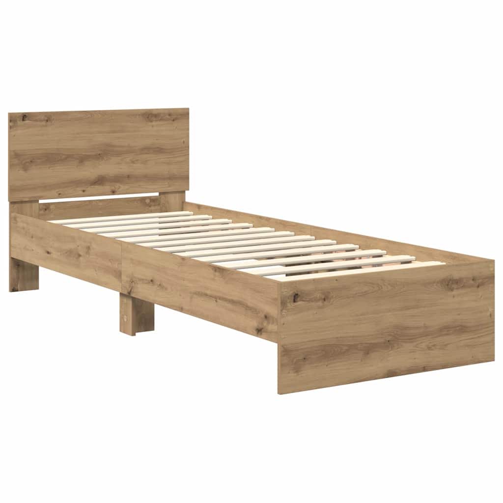 Ágykeret LED szalagokkal Artisan tölgy 75 x 190 cm Szerelt Fa