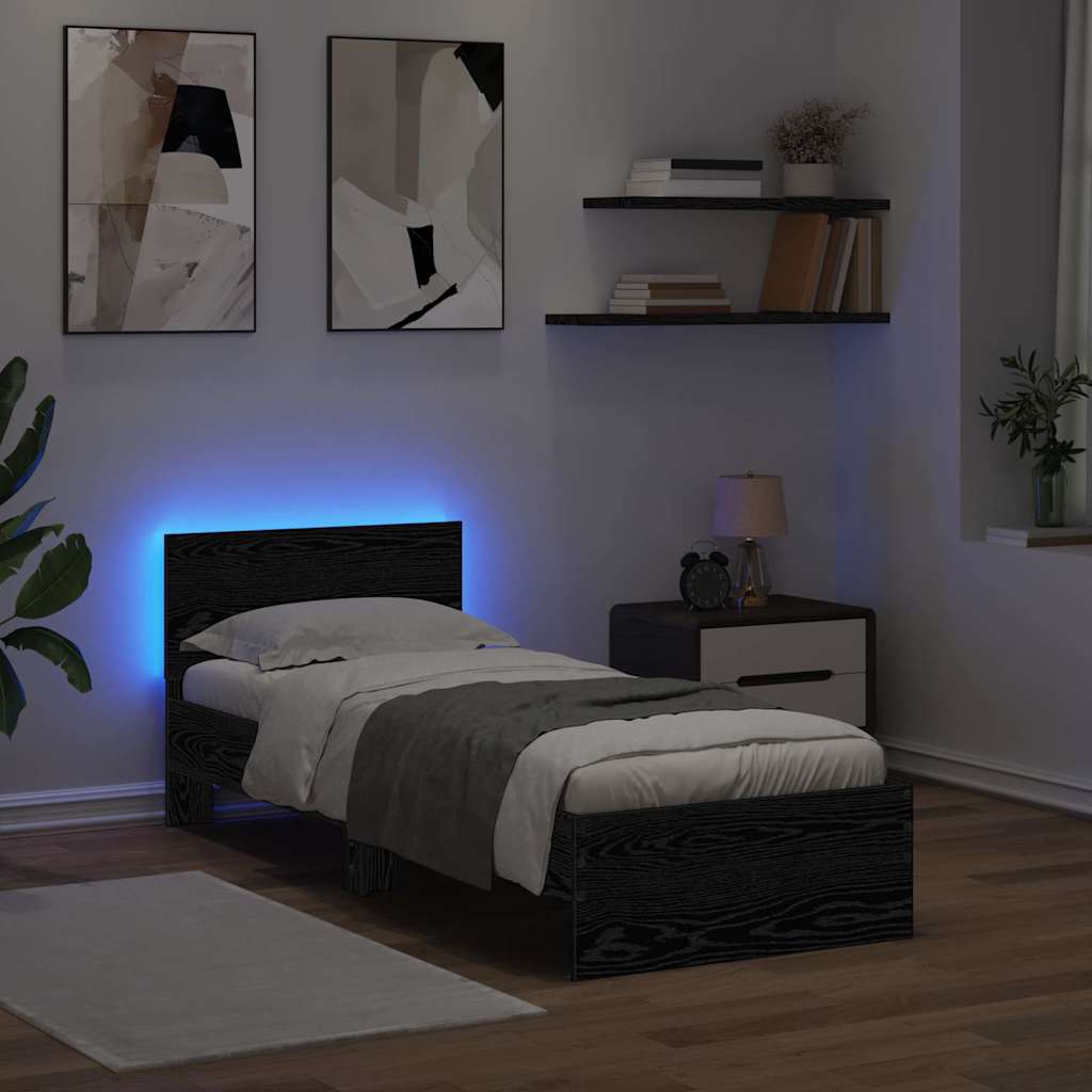 Ágykeret LED szalagokkal Fekete tölgy 75 x 190 cm Szerelt Fa