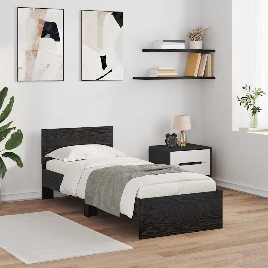 Ágykeret LED szalagokkal Fekete tölgy 75 x 190 cm Szerelt Fa