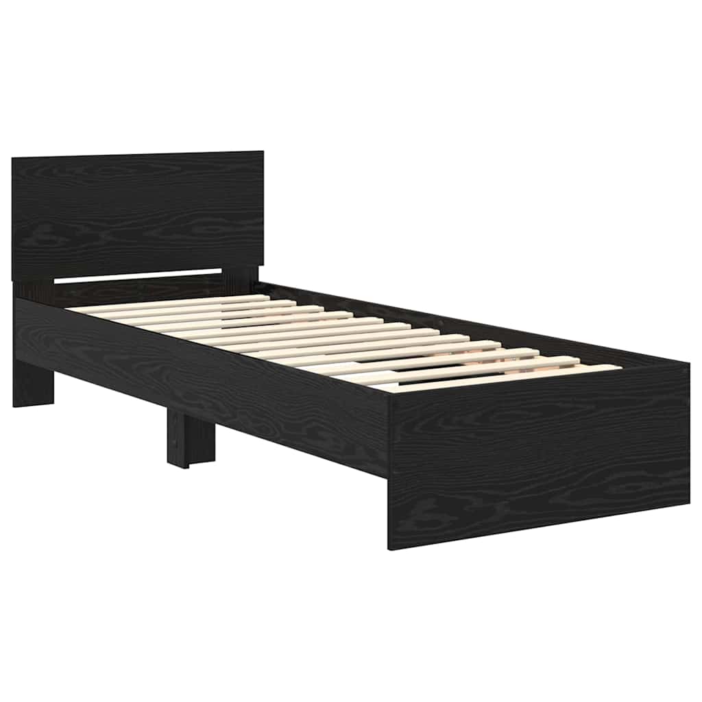 Ágykeret LED szalagokkal Fekete tölgy 75 x 190 cm Szerelt Fa