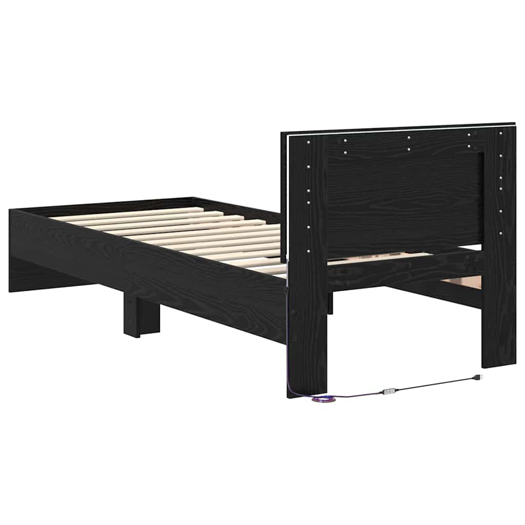 Ágykeret LED szalagokkal Fekete tölgy 75 x 190 cm Szerelt Fa