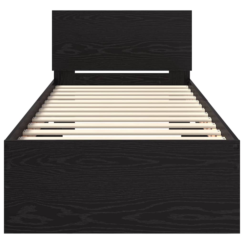 Ágykeret LED szalagokkal Fekete tölgy 75 x 190 cm Szerelt Fa