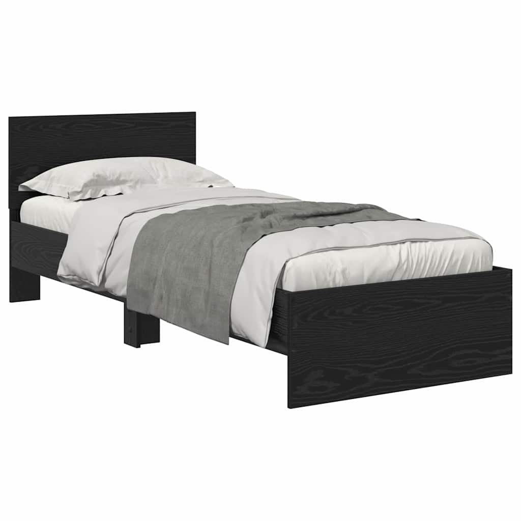 Ágykeret LED szalagokkal Fekete tölgy 75 x 190 cm Szerelt Fa