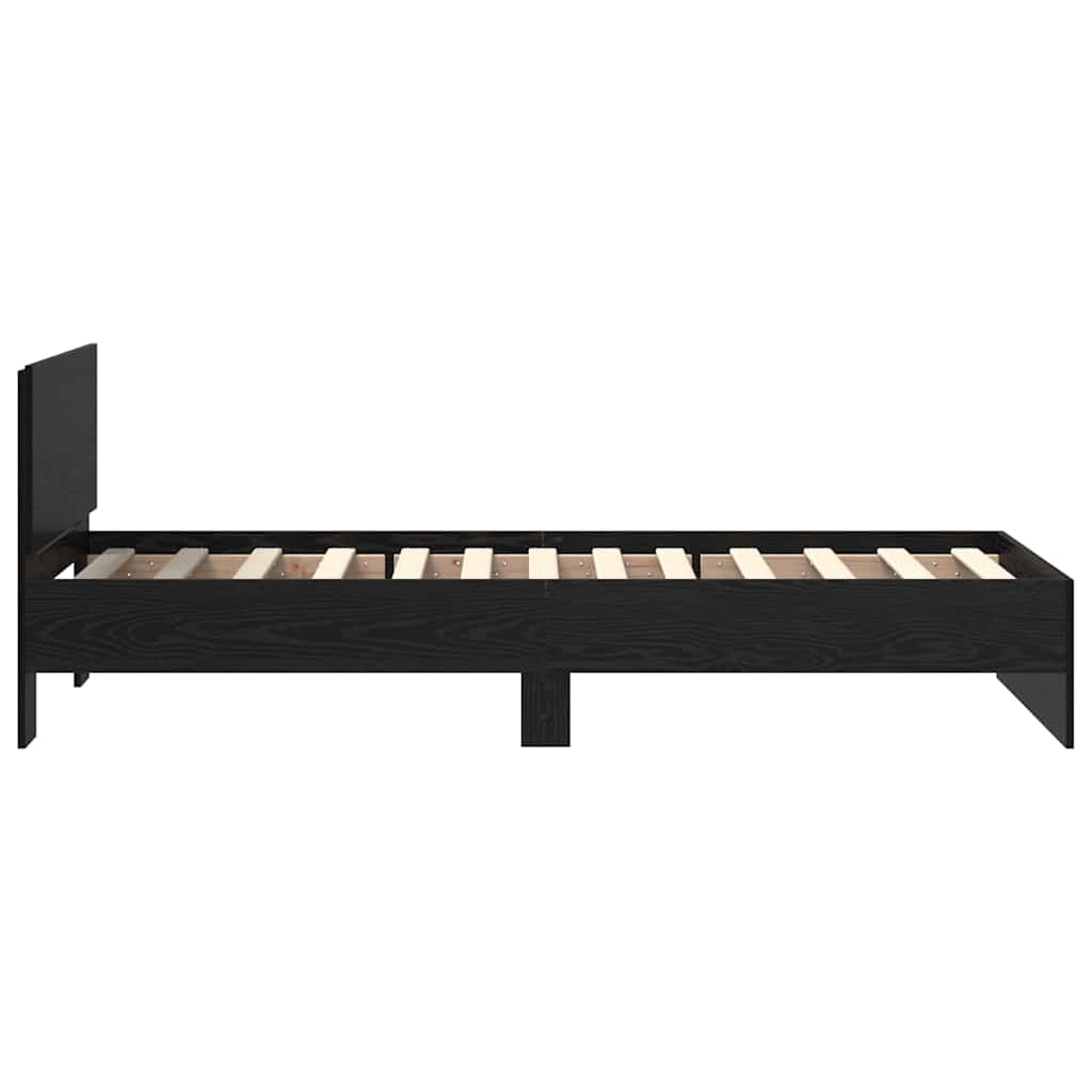 Ágykeret LED szalagokkal Fekete tölgy 75 x 190 cm Szerelt Fa