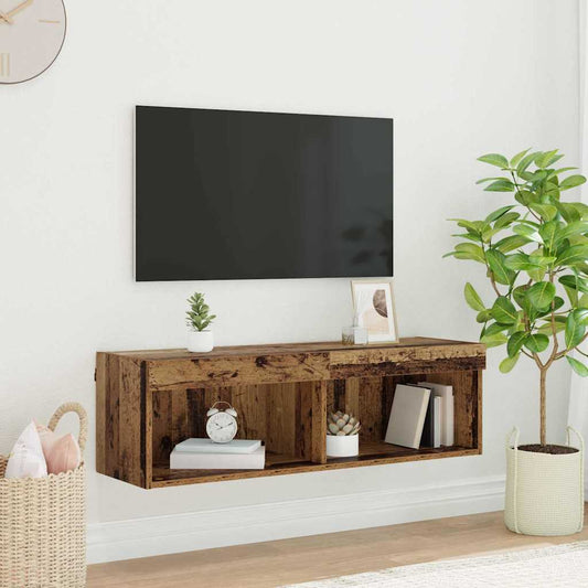 TV szekrény garnitúra leddel Öreg fa 100 x 30 x 30 cm Faanyag