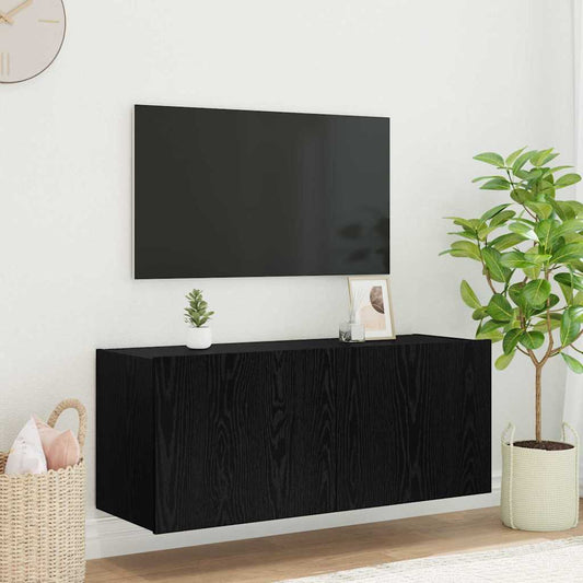 TV Fali Szekrény LED-del Fekete tölgy 100 x 35 x 41 cm Faanyag