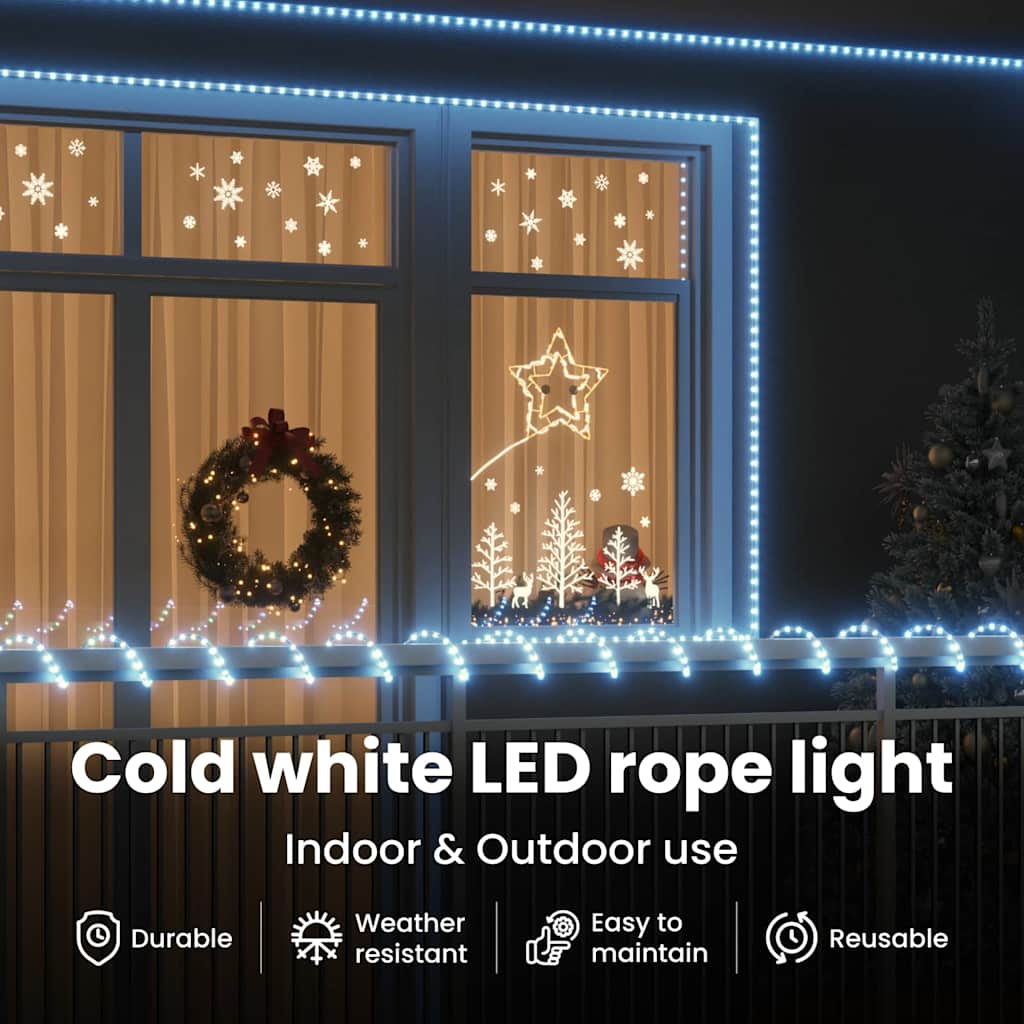 Kötél világítás 2400 LED-del Hideg Fehér 100 m PVC