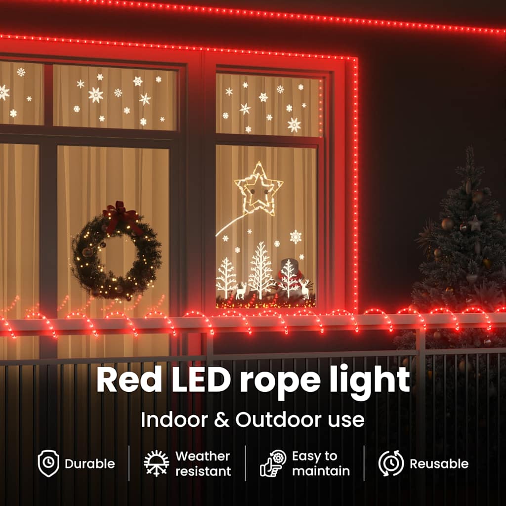Kötél világítás 2400 LED-del Piros 100 m PVC