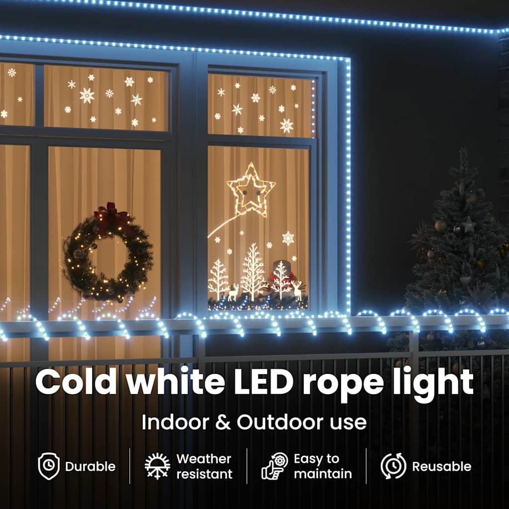 Kötél világítás 1200 LED-del Hideg Fehér 50 m PVC