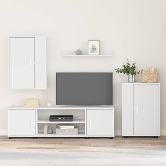 TV szekrény garnitúra Falra szerelhető 4 pcs Fehér Faanyag