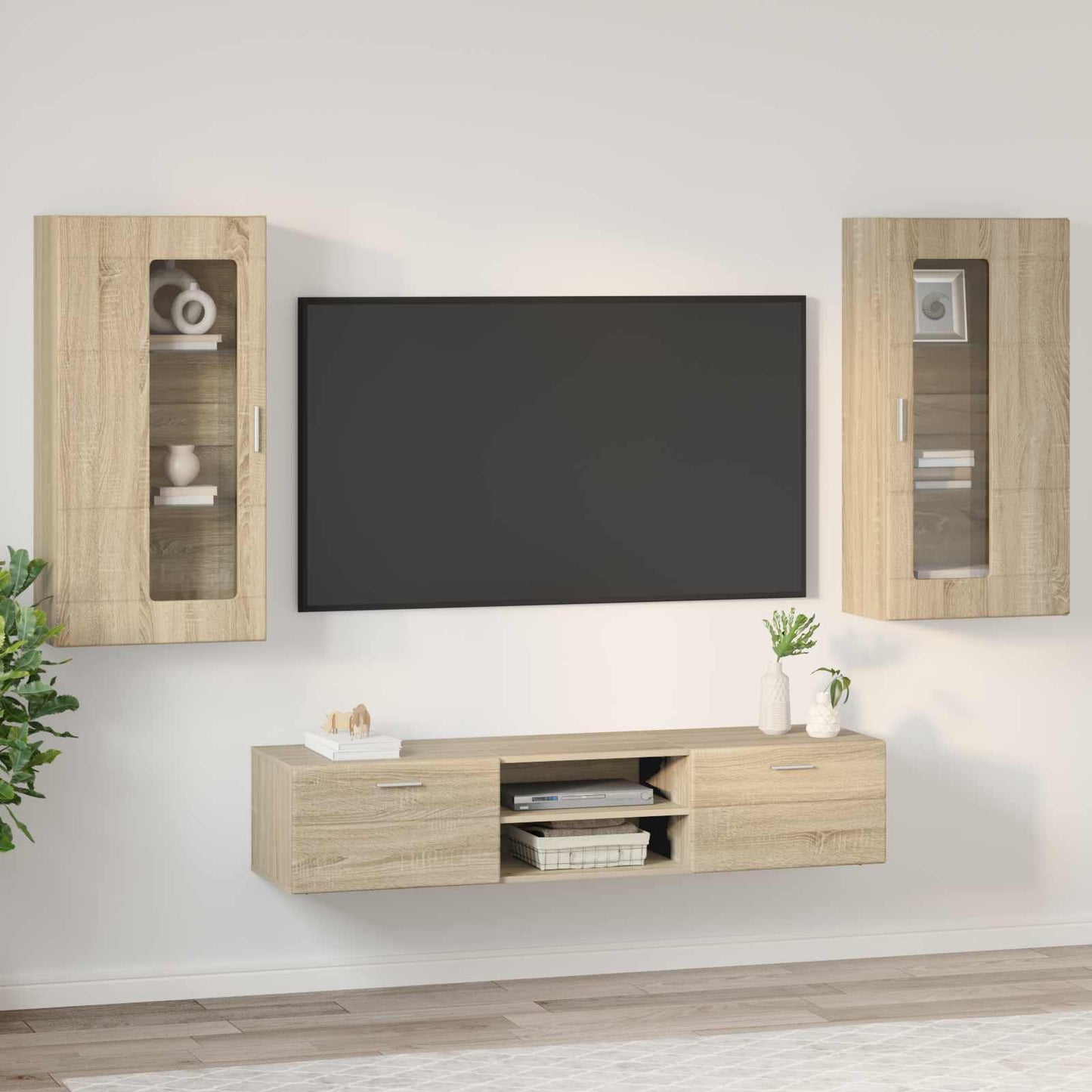 TV szekrény garnitúra fiókkal FLORIN 3 pcs Sonoma tölgy Faanyag