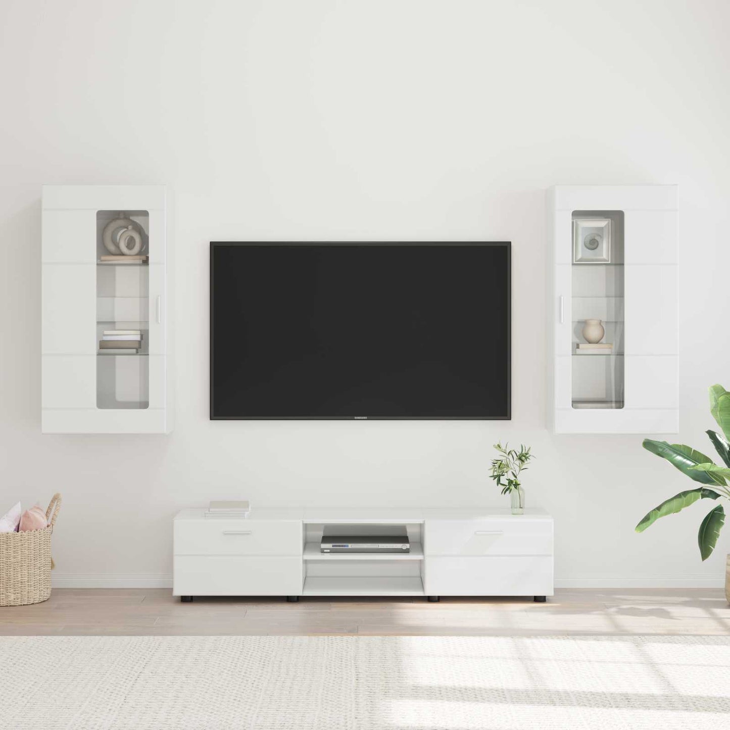 TV szekrény garnitúra FLORIN 3 pcs Magas Fényű Fehér Szerelt Fa