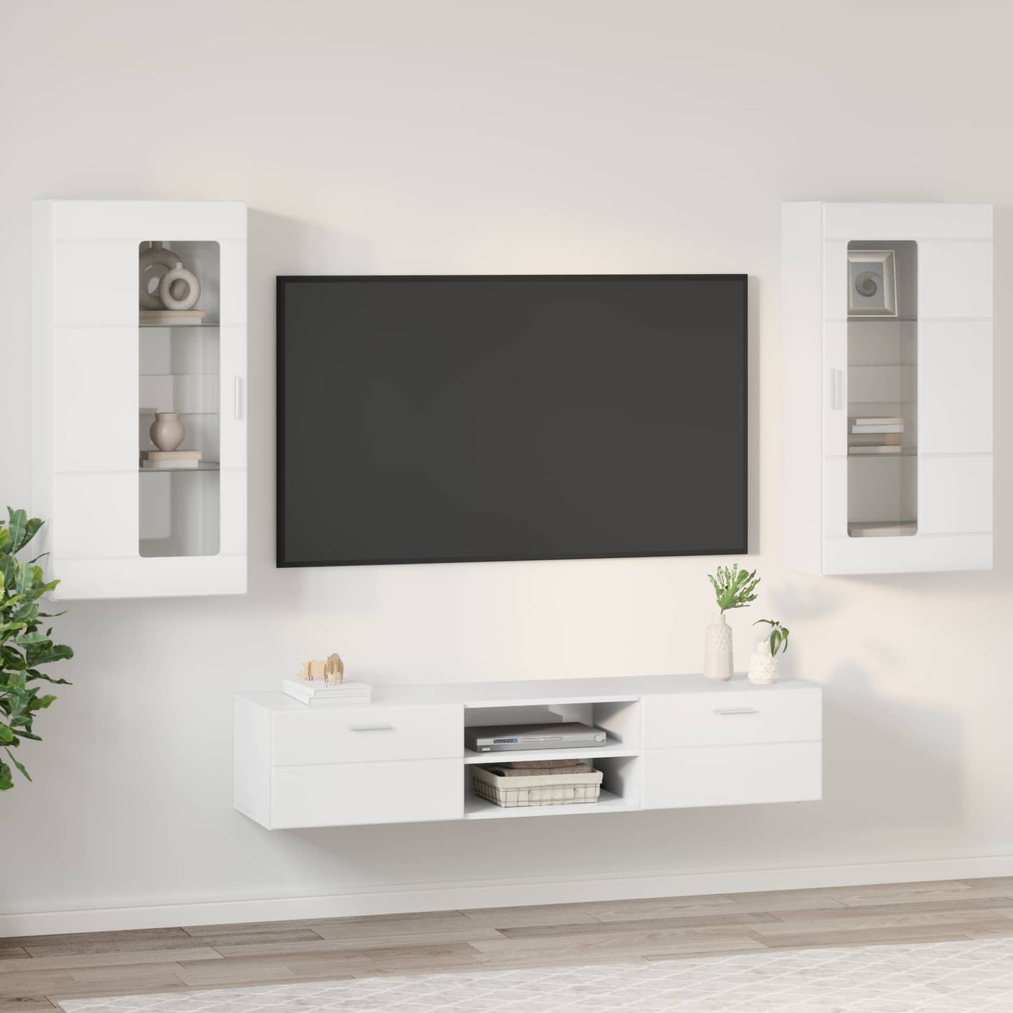 TV szekrény garnitúra FLORIN 3 pcs Magas Fényű Fehér Szerelt Fa
