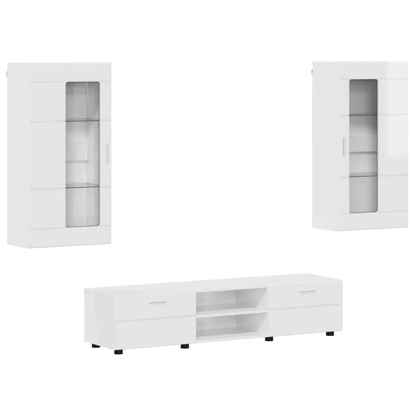 TV szekrény garnitúra FLORIN 3 pcs Magas Fényű Fehér Szerelt Fa