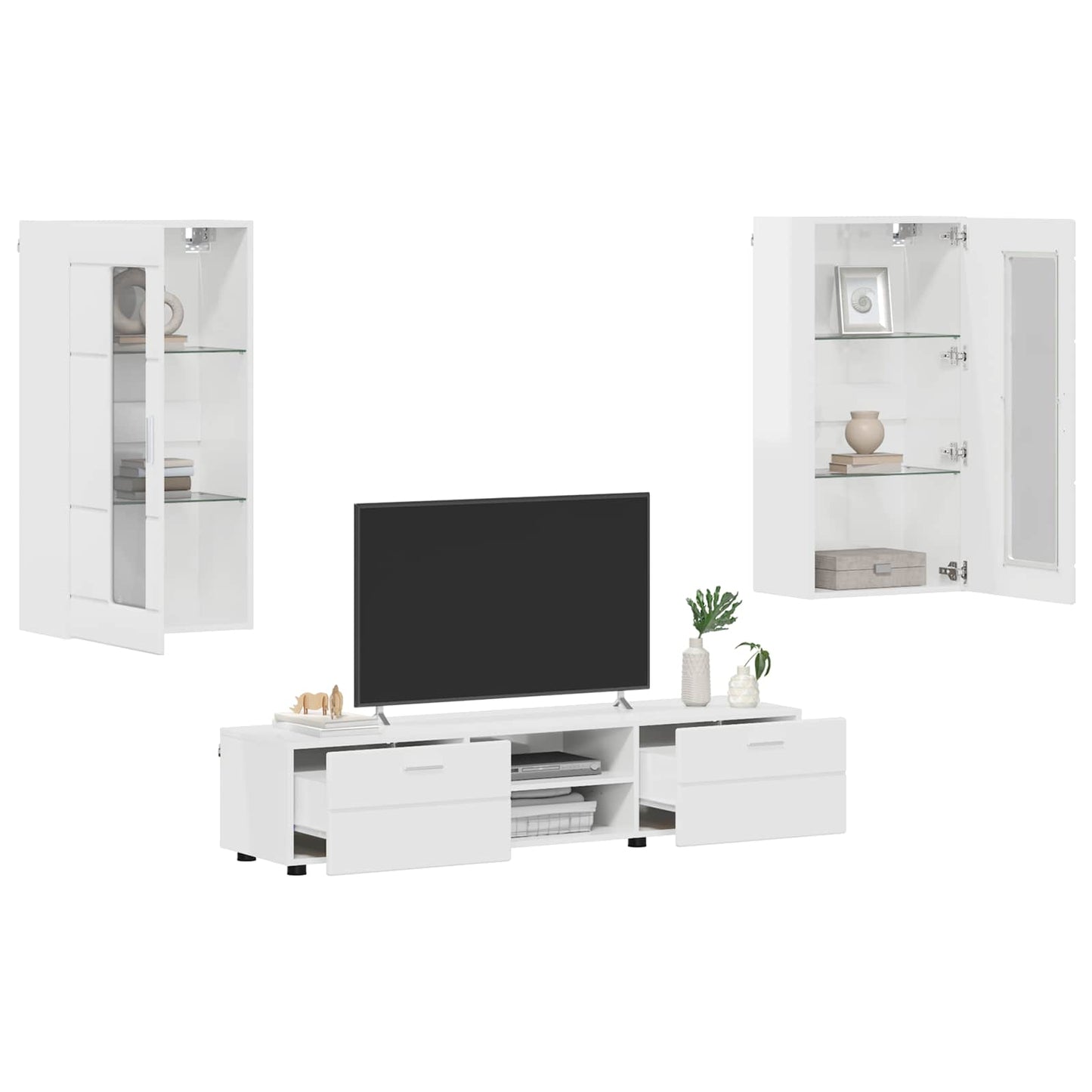TV szekrény garnitúra FLORIN 3 pcs Magas Fényű Fehér Szerelt Fa