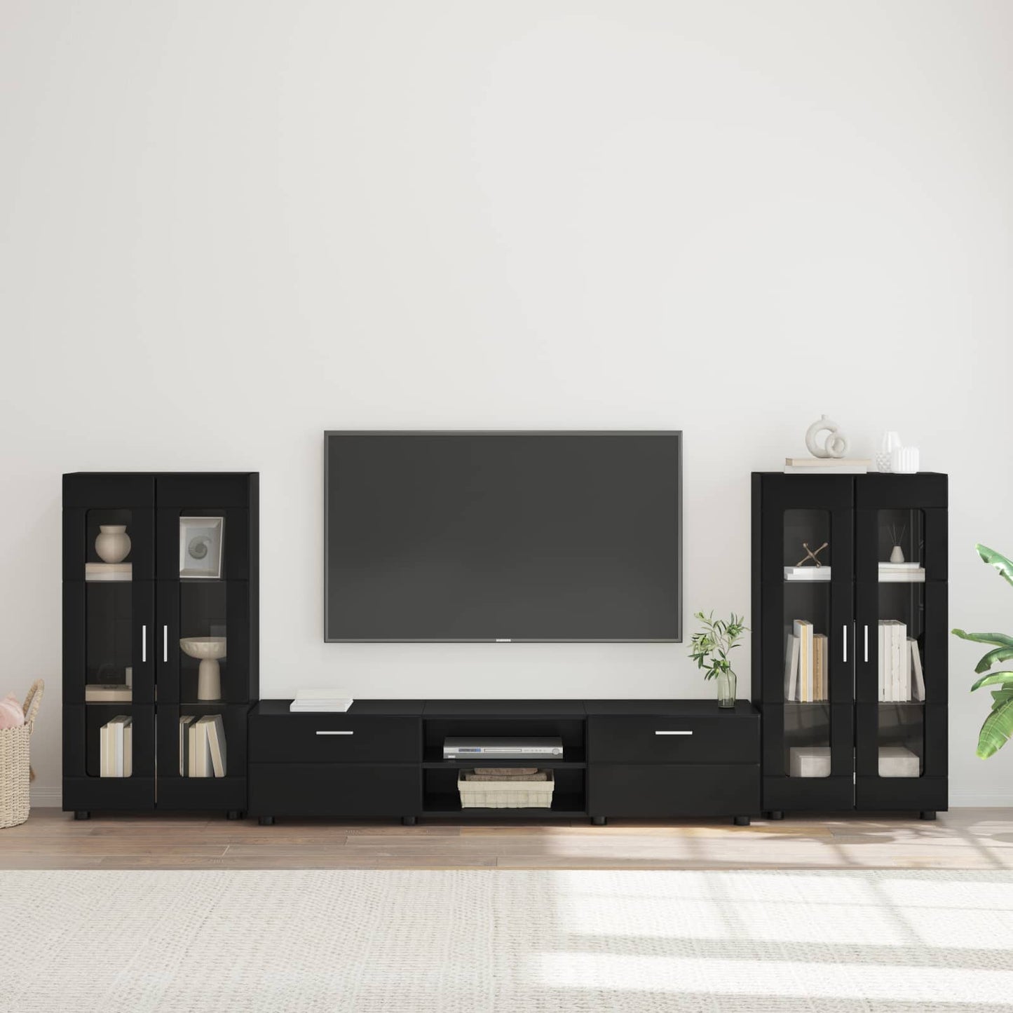 TV szekrény garnitúra fiókkal FLORIN 3 pcs Fekete Faanyag