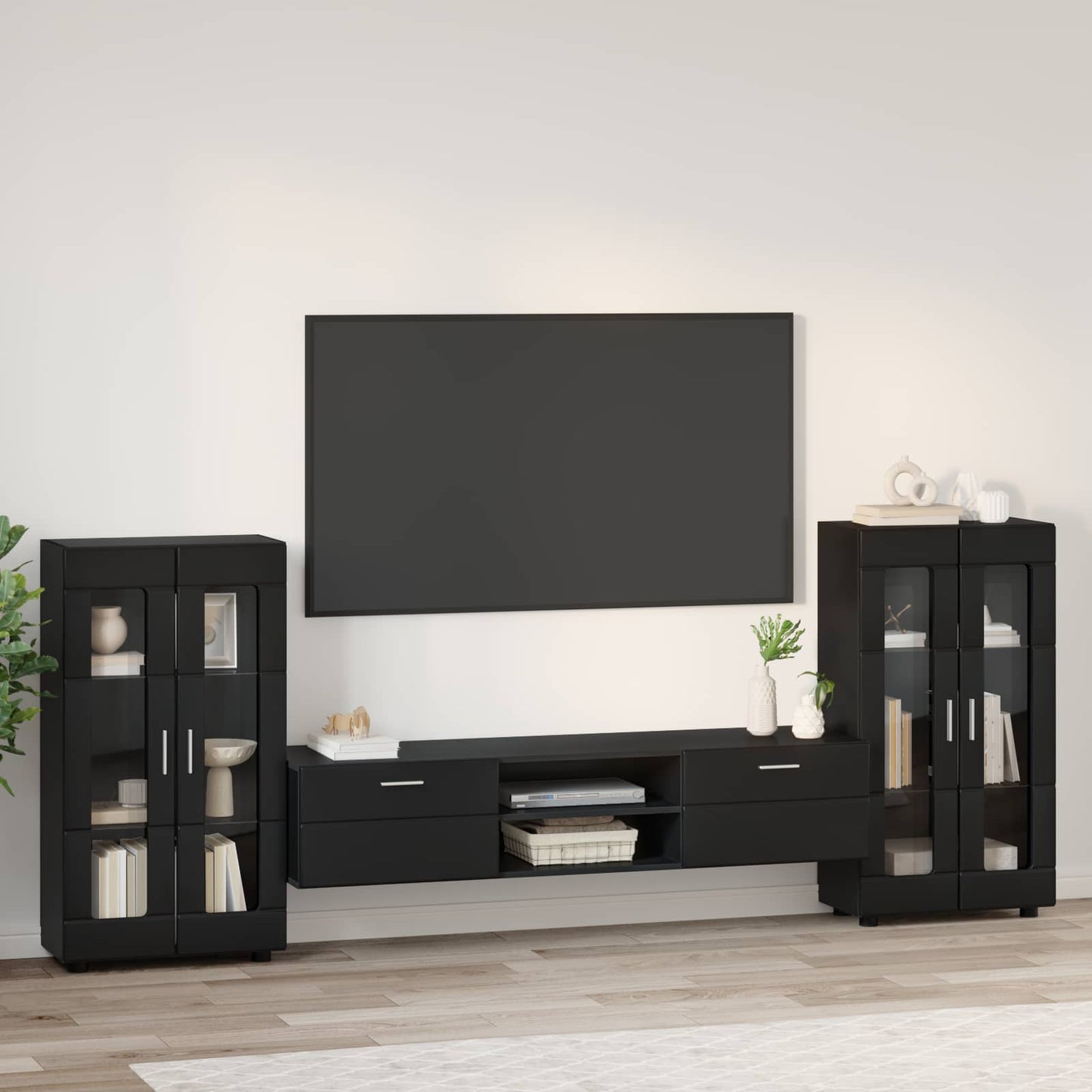 TV szekrény garnitúra fiókkal FLORIN 3 pcs Fekete Faanyag