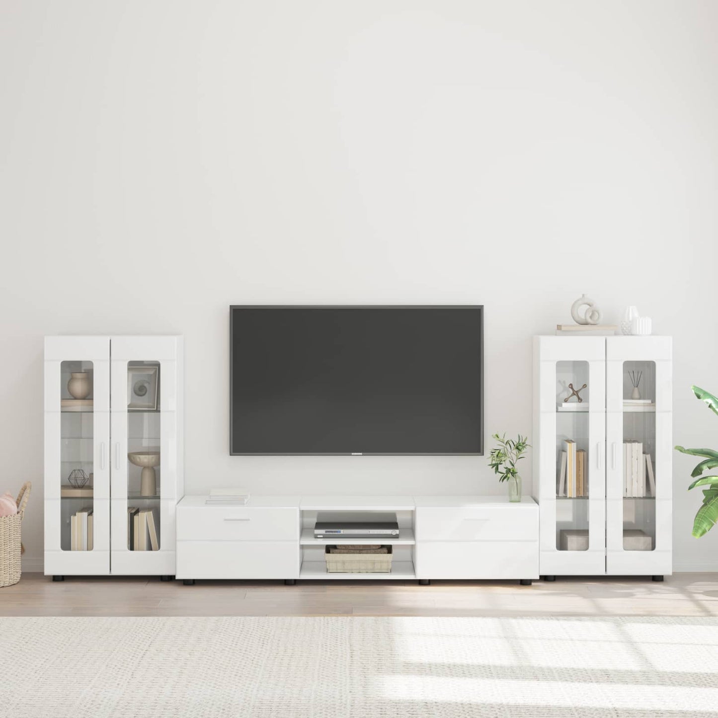 TV szekrény garnitúra FLORIN 3 pcs Magas Fényű Fehér Faanyag