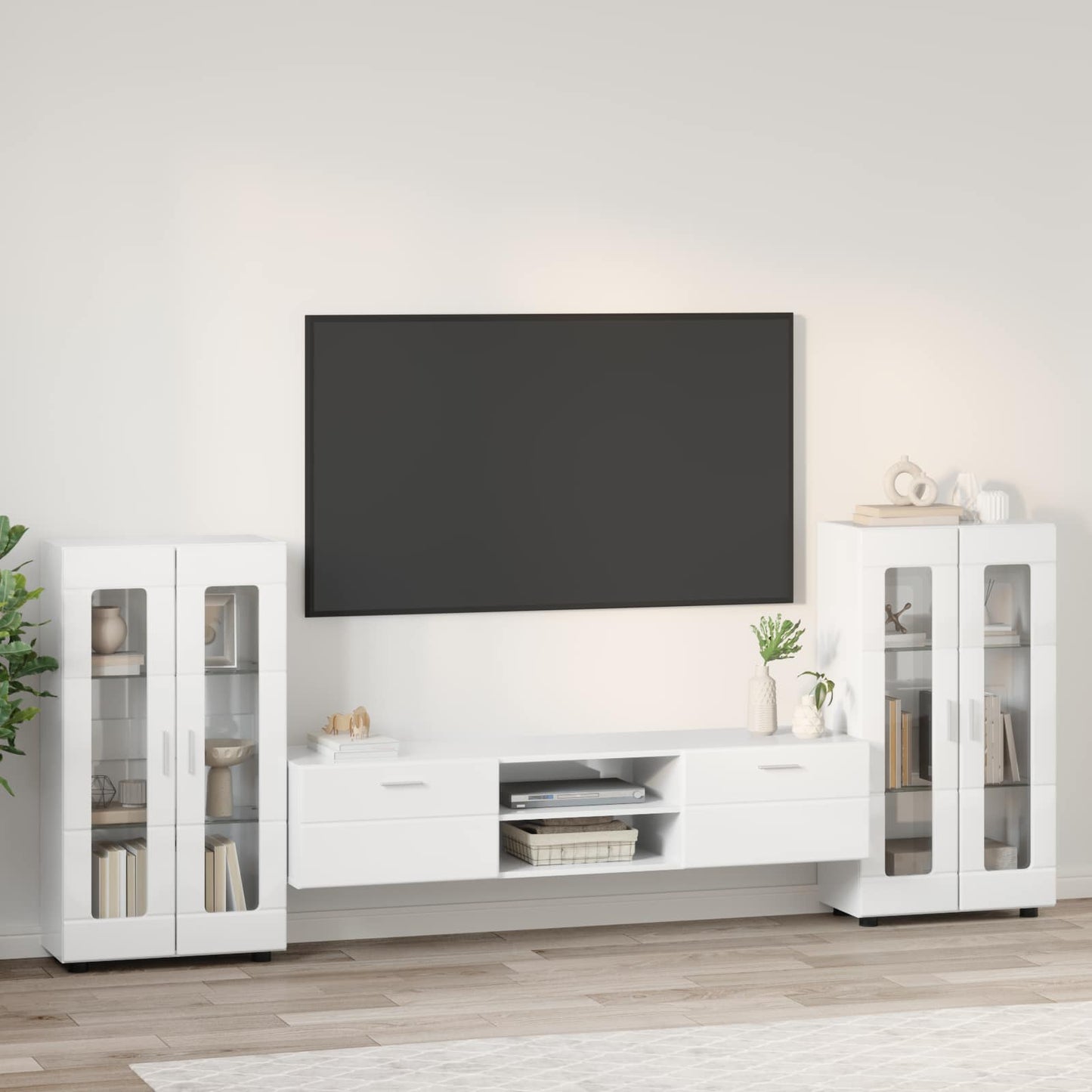 TV szekrény garnitúra FLORIN 3 pcs Magas Fényű Fehér Faanyag