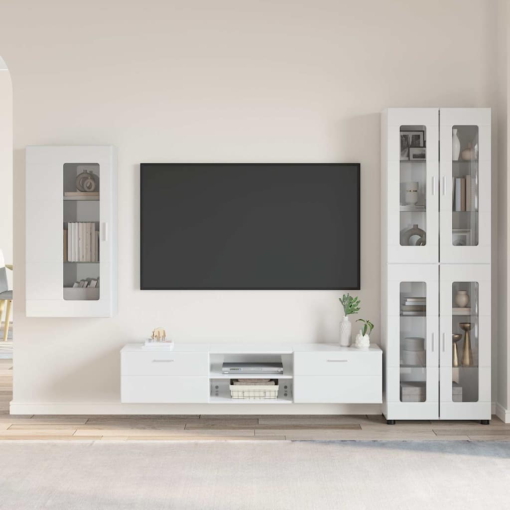 TV szekrény garnitúra FLORIN 3 pcs Magas Fényű Fehér Szerelt Fa