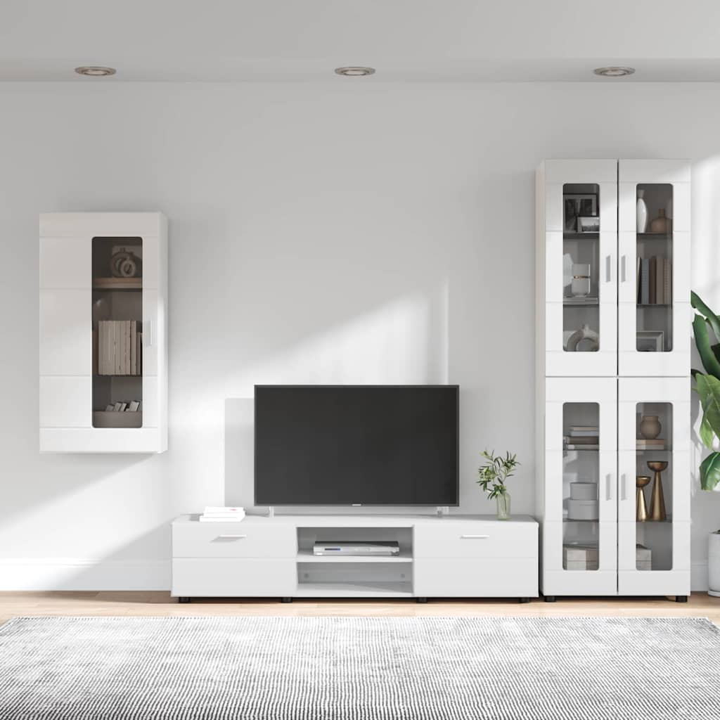 TV szekrény garnitúra FLORIN 3 pcs Magas Fényű Fehér Szerelt Fa