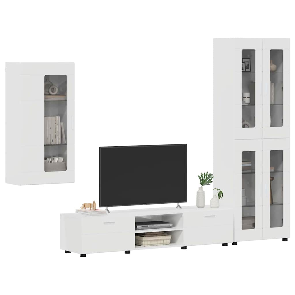 TV szekrény garnitúra FLORIN 3 pcs Magas Fényű Fehér Szerelt Fa