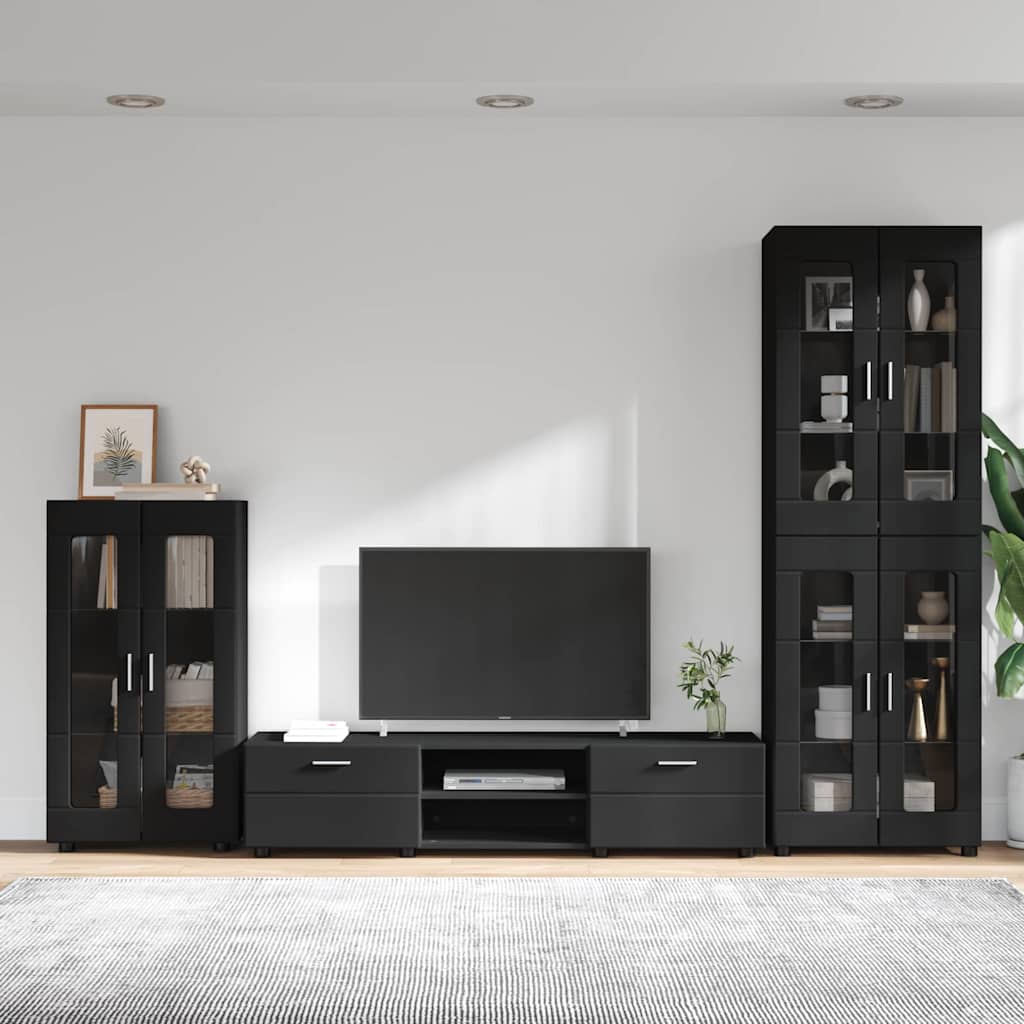 TV szekrény garnitúra FLORIN 3 db Fekete Szerelt Fa