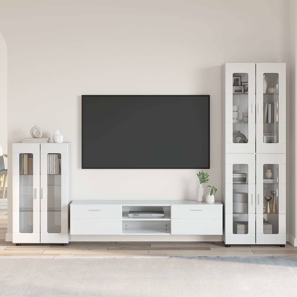 TV szekrény garnitúra FLORIN 3 pcs Magas Fényű Fehér Faanyag