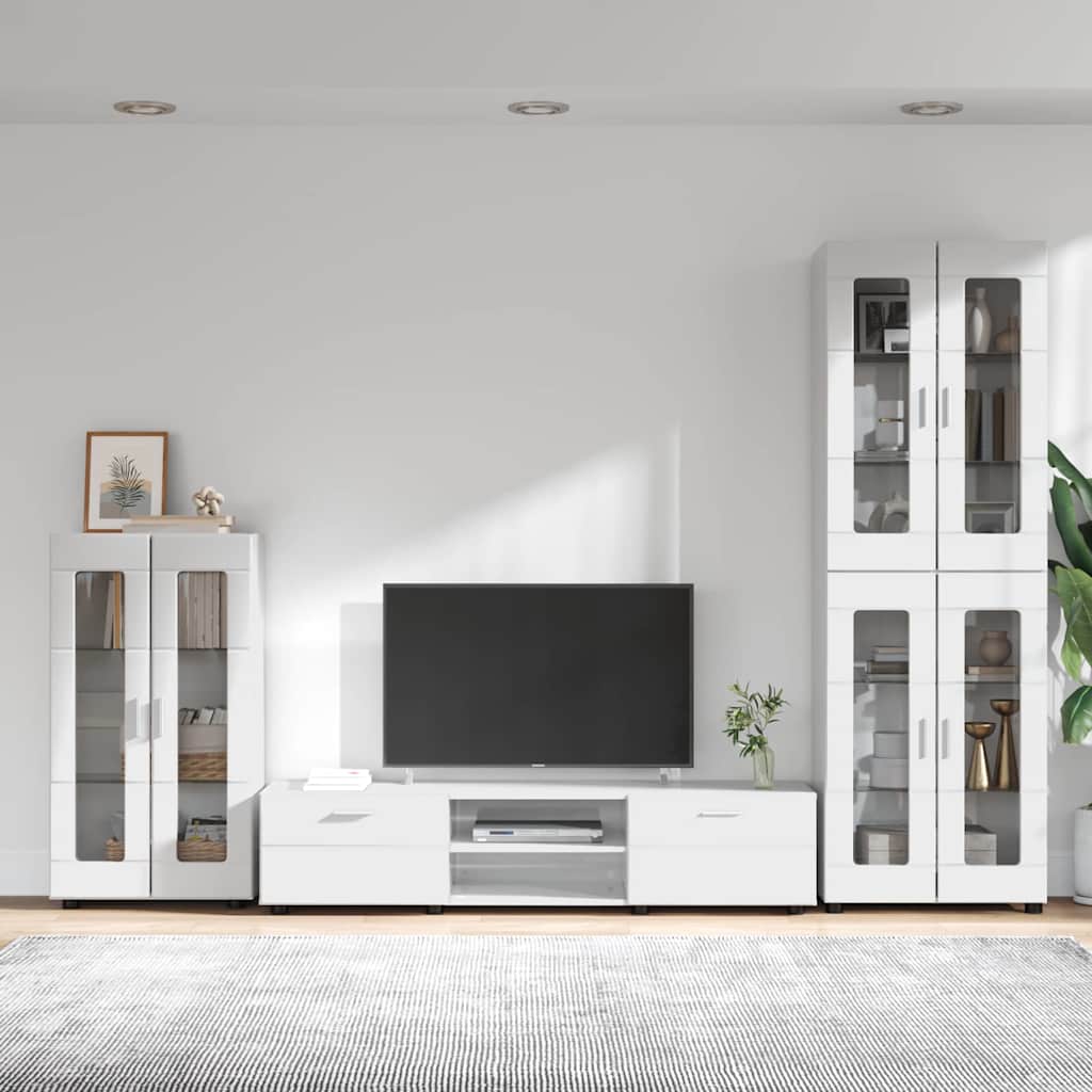 TV szekrény garnitúra FLORIN 3 pcs Magas Fényű Fehér Faanyag