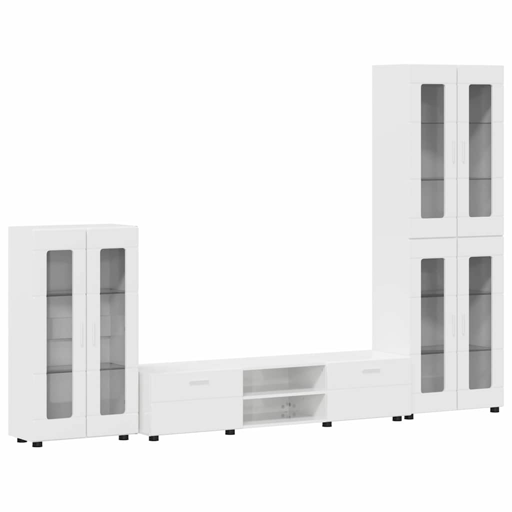 TV szekrény garnitúra FLORIN 3 pcs Magas Fényű Fehér Faanyag