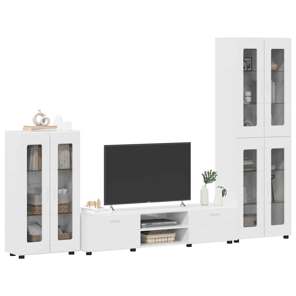 TV szekrény garnitúra FLORIN 3 pcs Magas Fényű Fehér Faanyag