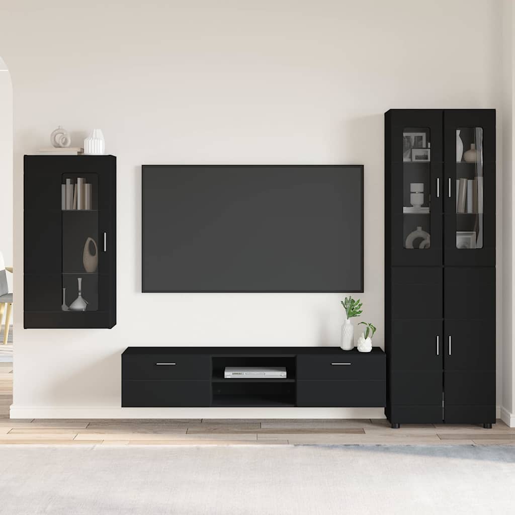 TV szekrény garnitúra fiókkal FLORIN 3 pcs Fekete Faanyag