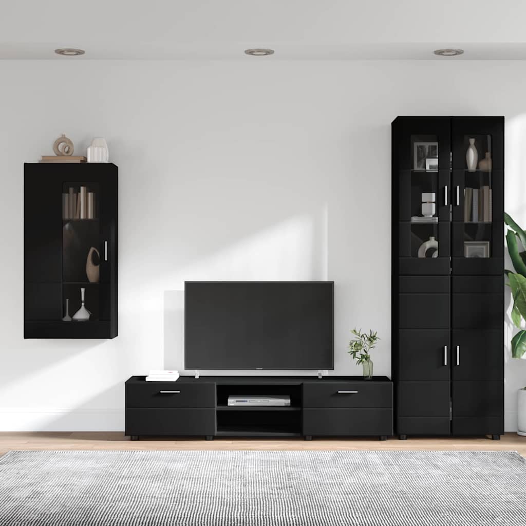 TV szekrény garnitúra fiókkal FLORIN 3 pcs Fekete Faanyag