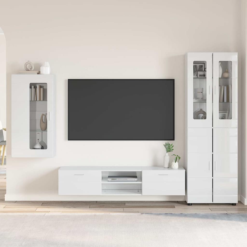 TV szekrény garnitúra FLORIN 3 pcs Magas Fényű Fehér Szerelt Fa